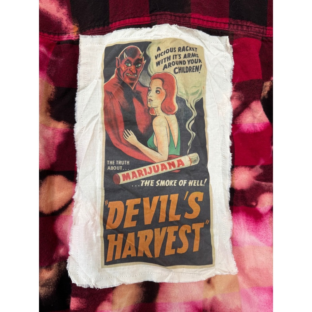 Vintage Marijuana Propaganda Flannel Bleach Dye Devil's Harvest Shirt Size L